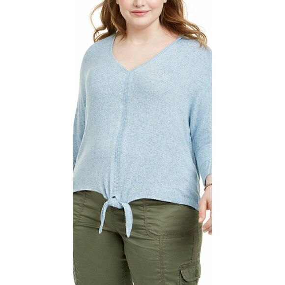 Style & Co Blue White Heathered Light Weight Sweater Front Tie sz 2X NEW - Picture 1 of 7